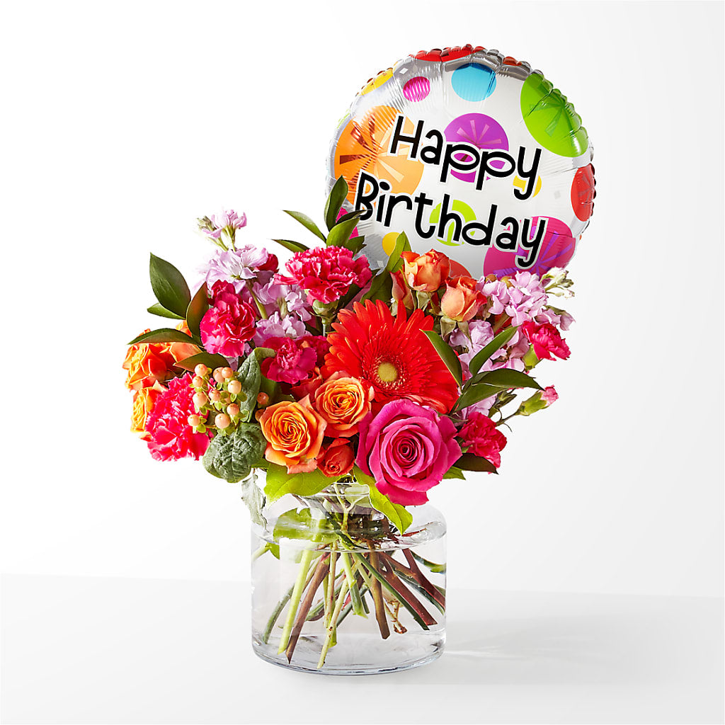 Fiesta Bouquet with Birthday Balloon – New Life Flower And Gifts, Rincon GA