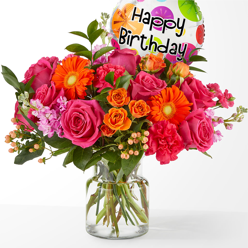Fiesta Bouquet with Birthday Balloon – New Life Flower And Gifts, Rincon GA