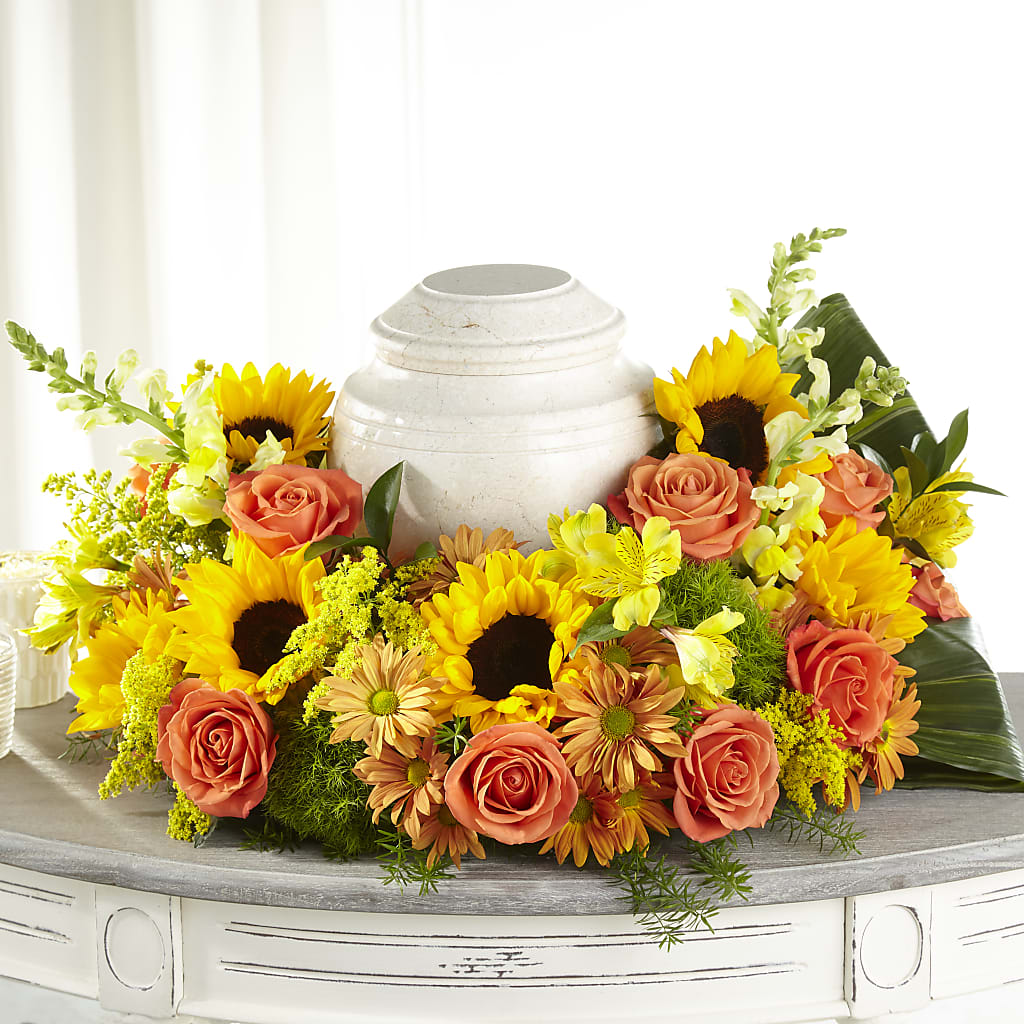 Faithful Sunflower Cremation Adornment – New Life Flower And Gifts, Rincon GA
