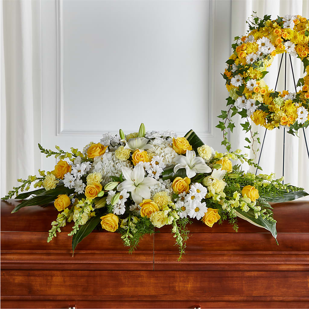Golden Harmony Casket Spray – New Life Flower And Gifts, Rincon GA