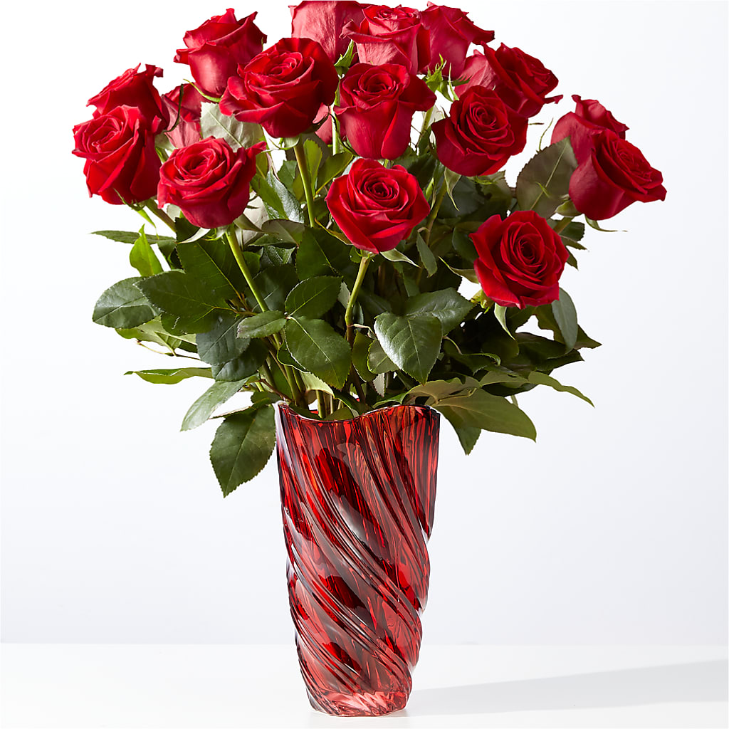 Classic Love Red Rose Bouquet with Luxe Swirl Vase – New Life Flower And Gifts, Rincon GA