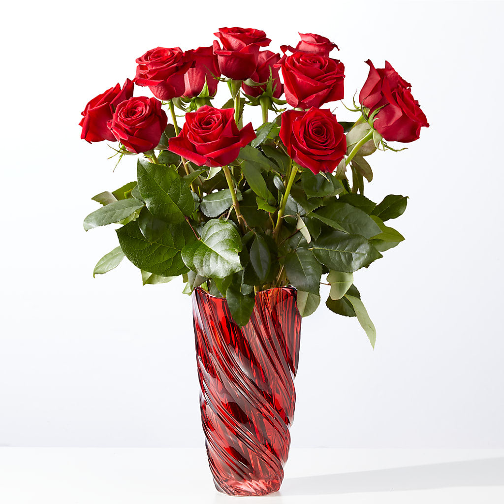 Classic Love Red Rose Bouquet with Luxe Swirl Vase – New Life Flower And Gifts, Rincon GA