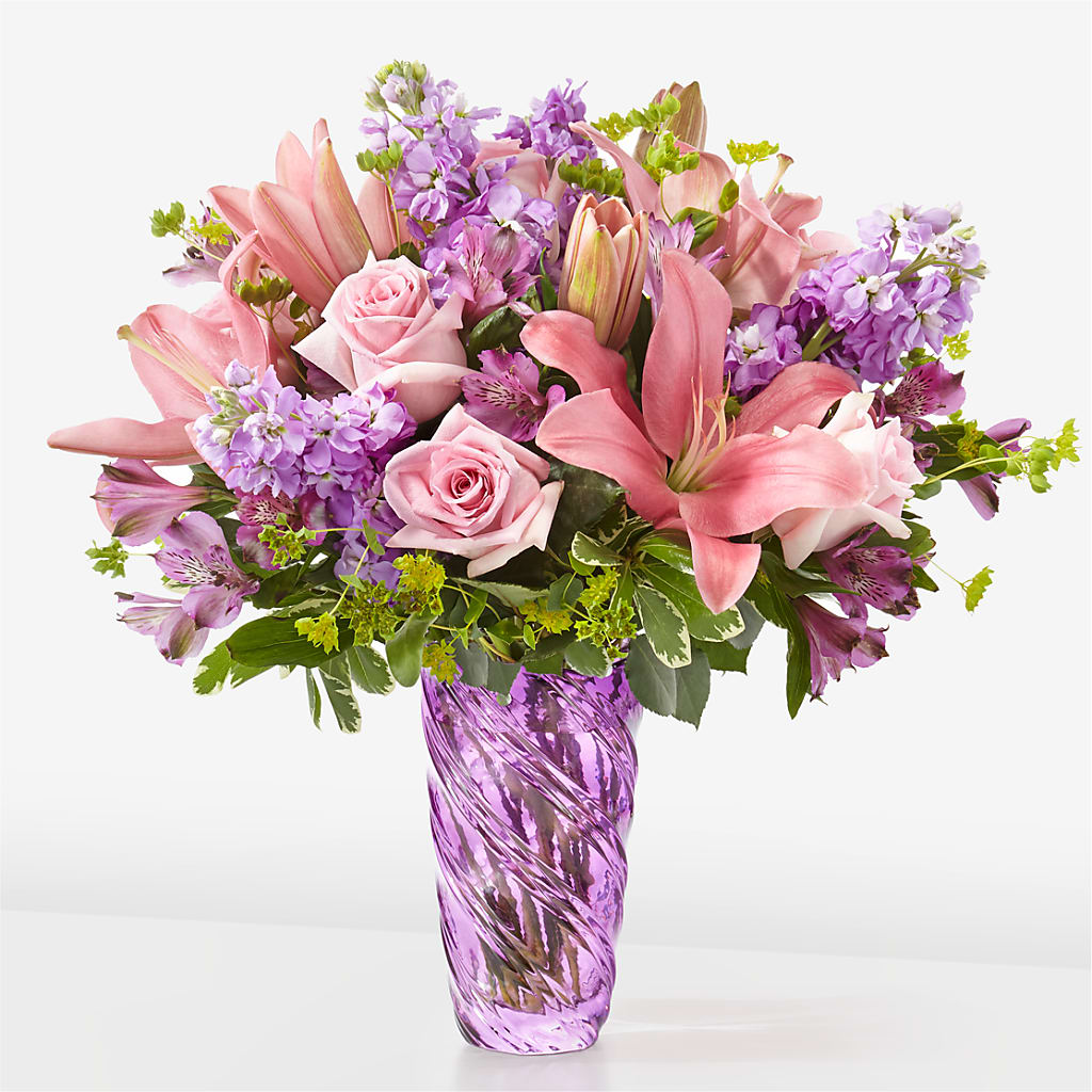 Precious Petals Bouquet with Luxe Swirl Vase – New Life Flower And Gifts, Rincon GA