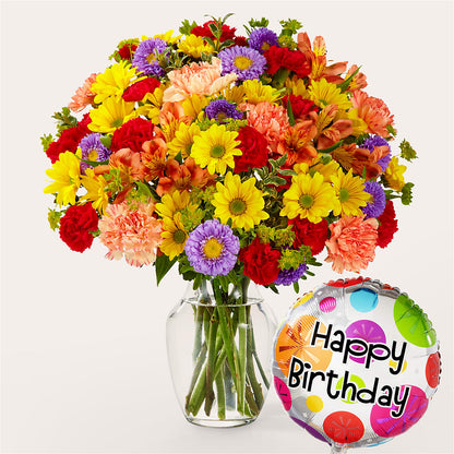 Kaleidoscope Bouquet with Birthday Balloon –  New Life Flower And Gifts, Rincon GA