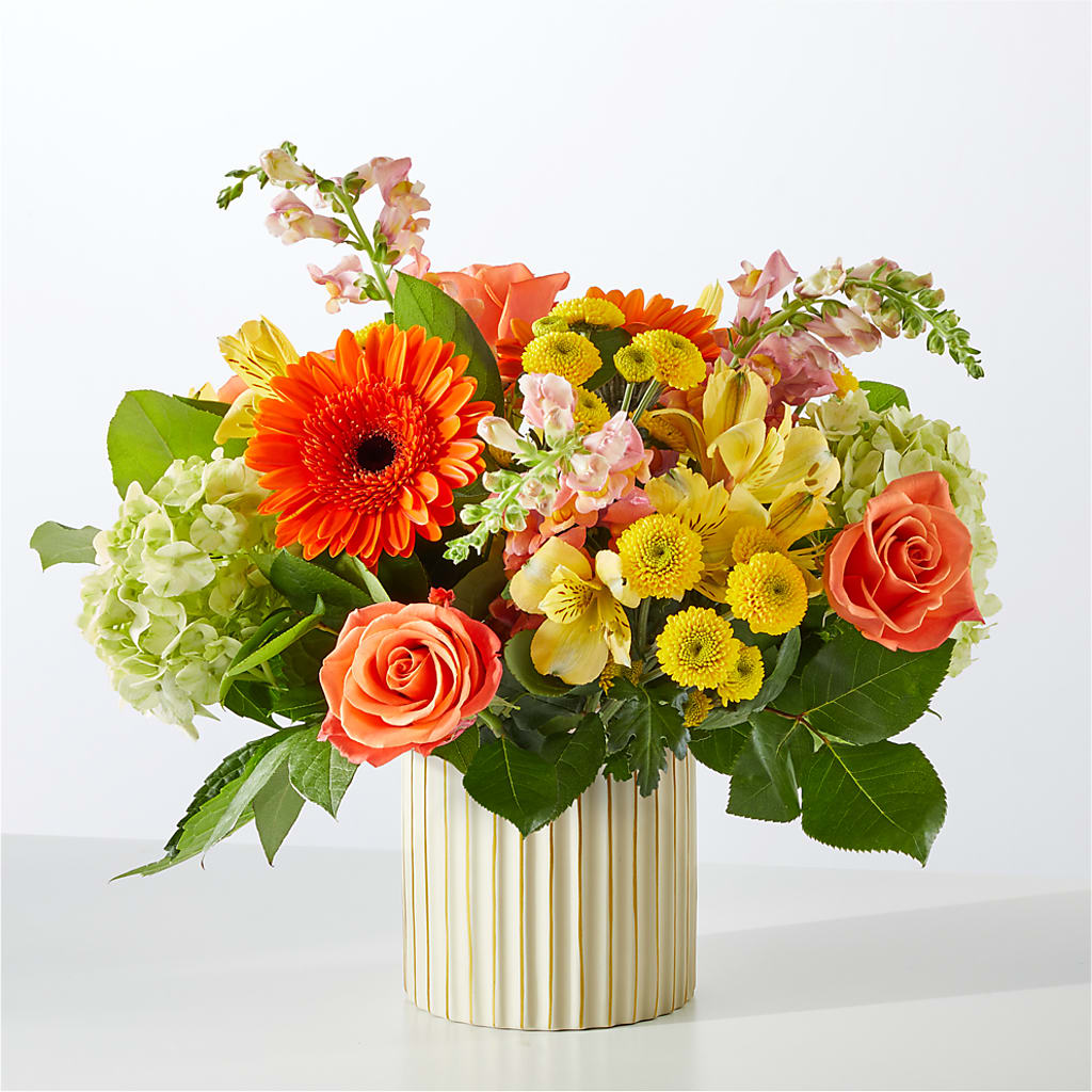 Autumn Sunshine Bouquet with Ivory Vase –  New Life Flower And Gifts, Rincon GA